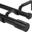 Creatyi 1 Inch Heavy Duty Double Curtain Rods 32 to 129 Inch Adjustable Double Curtain Rods for Windows for Bedroom Living Room Kitchen Study Office (Black)