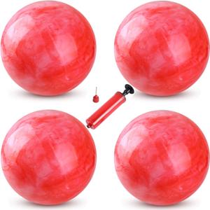 4 Pcs Playground Balls with Pump, 9 inch Inflatable Bouncy Balls for Kids, School, Beach, Kickball DodgeBalls and Indoor Outdoor Plays (red)