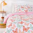 Amazon Basics Kid's Soft, Easy Care Microfiber Bed-in-a-Bag 5-Piece Bedding Set, Twin, Butterfly Friends