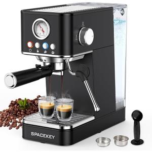 Spacekey Espresso Machine with Milk Frother, 20 Bar Professional Espresso Maker Semi-Automatic Espresso Coffee Machines for Home, Cappuccino, Latte Maker with 58oz Removable Water Tank, Black