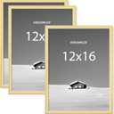Venusmiles 12x16 Picture Frame, Display 12x16 Photo Frames - High Definition Plexiglass - Vertical and Horizontal Display - Wall Hanging or Table Top Frame - Gold, 3 Pack