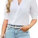 Blooming Jelly Women Collared Button Down Shirts Business Dressy Casual Blouses Work Pocket Pleated Puff Sleeve Tops (Medium, White)