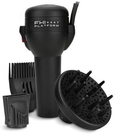 FHI Heat Platform Blow Out Handle-Less Negative Ion Hair Dryer — Lightweight Blow Dryer w/ HydraHeat for Frizz-Free Styles — Hairdryer with Diffuser Attachment, Nozzle, Comb — Handleless Hair Dryer