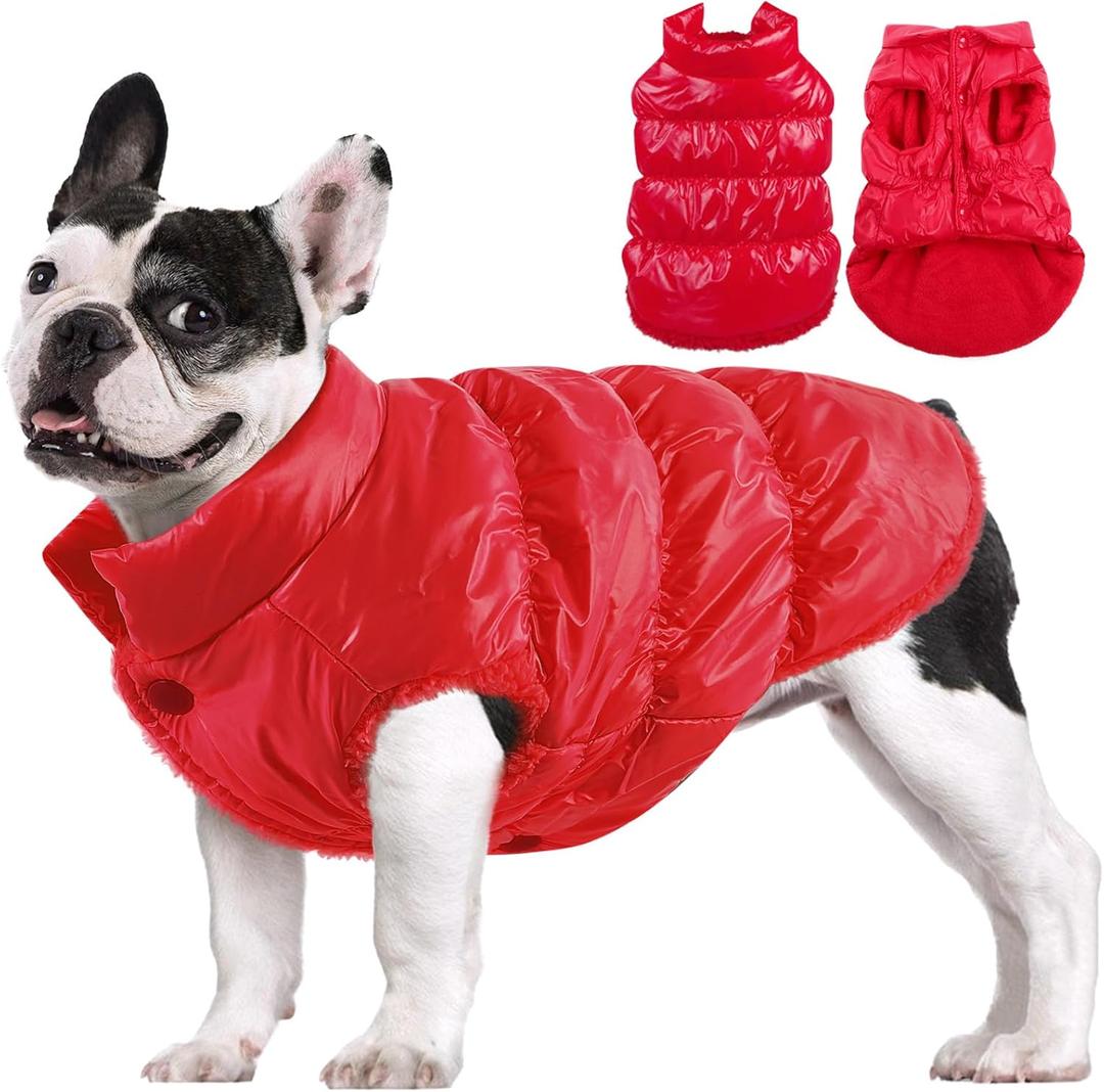 AOFITEE Dog Jacket, Dog Winter Coat, Waterproof Dogs Coats for Small Dogs, Warm Fleece Pet Snowsuit Puffer Jacket, Cozy Winter Pet Fleece Vest, Female Male Pets Cold Weather Coats, Christmas Red, XXL