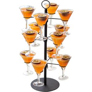 Cocktail Tree Stand, Metal Drink Tower, 3 Tier - 12 Holders For Champagne, Martini, Margarita Cups (Black)
