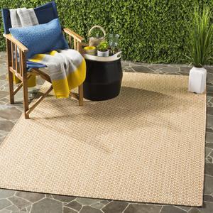 SAFAVIEH Washable Rug Outdoor Courtyard Collection - 4' Square, Natural & Cream, Non-Shedding & Easy Cleaning, Ideal for Patio, Backyard, Mudroom (CY8653-03021)