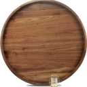 MAGIGO 30 Inches Extra Large Round Black Walnut Wood Ottoman Tray with Handles, Serve Tea, Coffee, Classic Circular Wooden Decorative Serving Tray