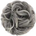 FESHFEN Messy Bun Hair Piece - Wavy Synthetic Chignon Scrunchies for Instant Volume, Elastic Bun Ponytail Hair Extensions Thick Hairpieces for Women, Black Gray and White Tips 1.50 oz