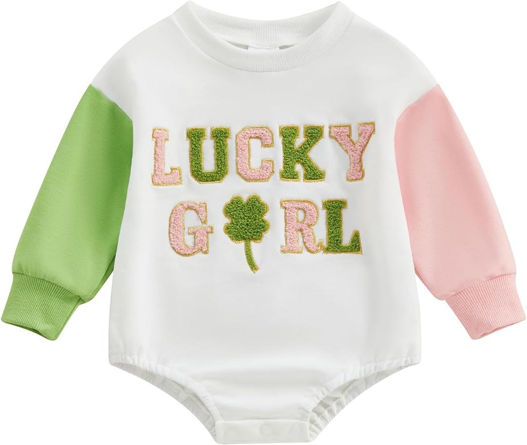 FOCUSNORM Easter Newborn Baby Girl Clothes Fuzzy Bunny Embroidery Romper Sweatshirt Bubble Jumpsuit Toddler Baby Girl Outfit 6-12M