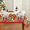 Horaldaily Christmas Tablecloth 60120 Inch Rectangular, Gingerbread Man Cute Christmas Bear Ball Ornaments Washable Table Cover for Party Picnic Dinner Decor (Red)