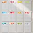 Dry Erase Undated Wall Calendar – 12 Color-Coded Monthly Prints, A3 Size (11.7 × 16.5 inches), Premium 400 gsm (14 pt) Thick Bristol Paper, Large 1.7 × 2.5 in Daily Writing Boxes, Glossy Reusable Surface, Flat-Packed, European-Quality Print