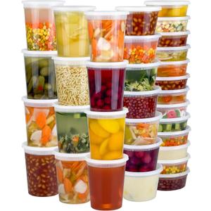 Dipoo 60 Sets (120-Piece) Deli Containers with Lids, 32/16/8 oz X 20 Set Each, Leak-Proof & BPA Free Airtight Takeout Plastic Food Storage Containers for Soup, Freezer/Microwave/Dishwasher Safe Combo - 60 Sets