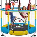55 Trampoline for Kids - Toddler Trampoline with Adjustable Gymnastic Bar, Indoor/Outdoor Enclosure Net, No-Gap Safe Design, Up to 220 lbs, Gift for Boys & Girls (Stainless Steel, blue yellow)