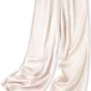 Betusline Women's Wide Leg Satin Dress Pants Long Straight Casual Flowy Silky Trousers, 7# Champagne Silk, Large (L)