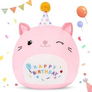 Cute Cat Plush Birthday Gifts for Girls, Soft Cat Plushies Toy Pink Pillow Cat Stuffed Animals Gift for Girlfriend Kids Birthday 8" Cat Stuffed (Small Cat Plush)