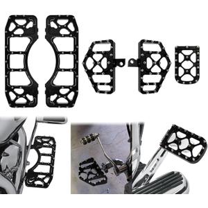 Motorcycle Floorboards Set Driver Passenger Footboards Front Rear Foot Pegs MX Wide Offroad CNC Brake Pedal Fit For Harley Touring Road Glide Street Glide Electra Glide Dyna Softail Black