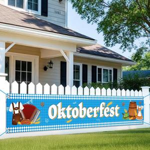 KatchOn, Oktoberfest Banner Outdoor - XtraLarge,120x20 Inch | Oktoberfest Decorations for Outdoor, Wall, Yard & Lawn | German October Fest Themed Party Decoration | Bavarian Flag Checked Hanging Banners