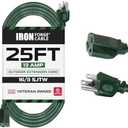 Iron Forge Cable Weatherproof 25 Ft Outdoor Extension Cord - 16/3 SJTW Heavy Duty Green Extension Cord 3 Prong - 13 Amp Exterior Power Cable