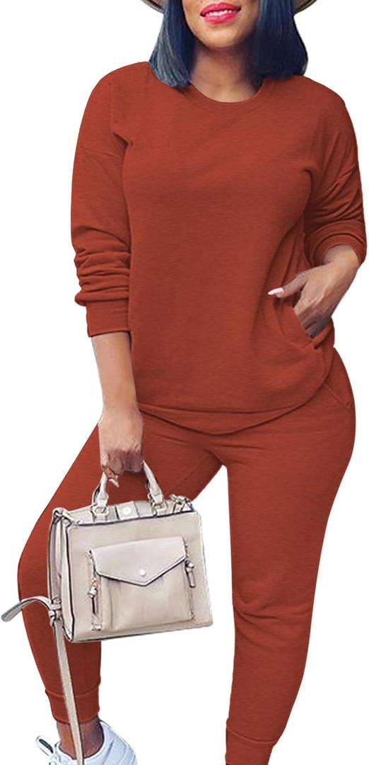 Fixmatti Women's 2 Piece Sweatsuit Long Sleeve Shirts Jogger Pant Set Tracksuit, M
