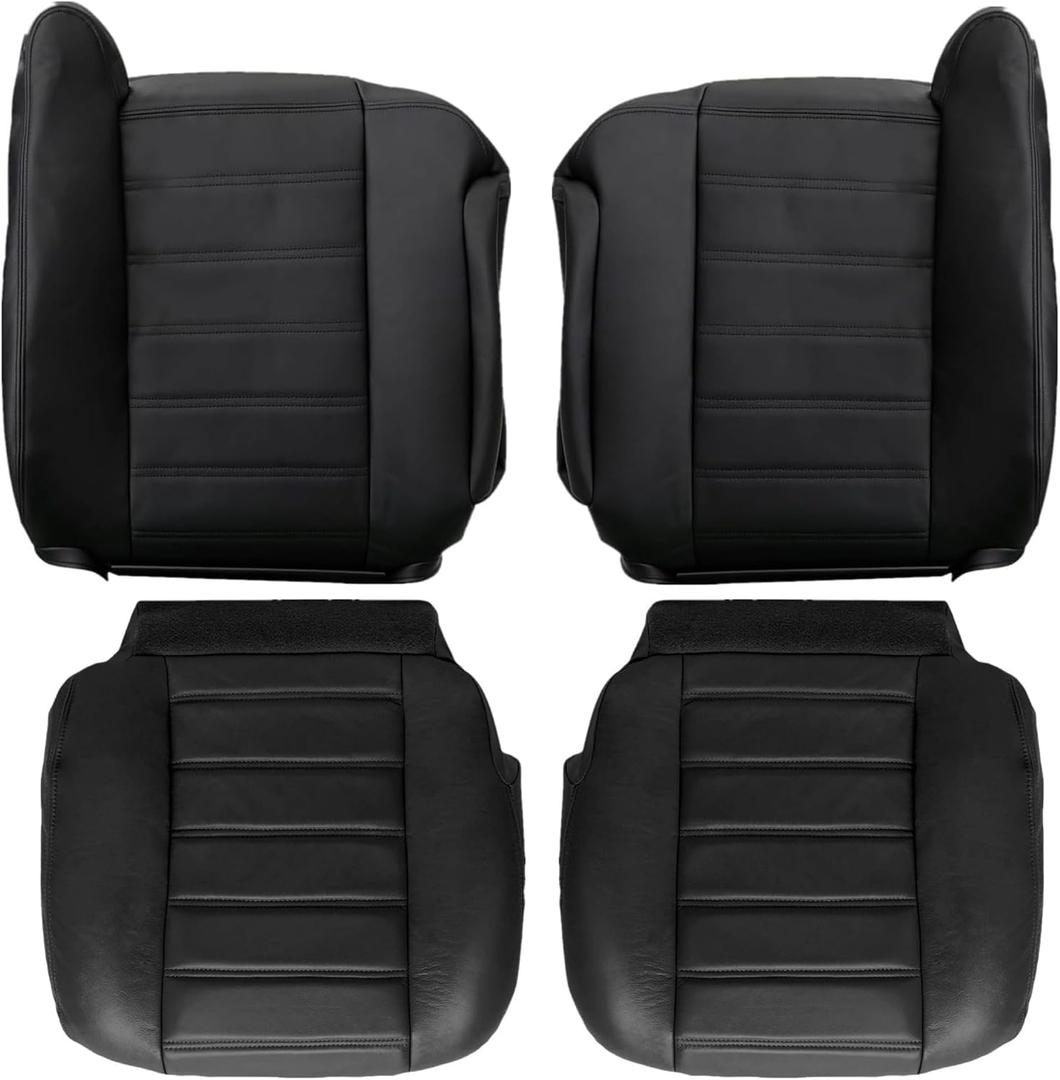 GXARTS Front Driver and Passenger Side Bottom & Top Back Replacement Leather Seat Covers Black #482 Fit for Hummer H2 2003 2004 2005 2006 2007