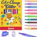 10 Pack Magic Glitter Color Changing Markers, Jumbo Dual Tip Markers with Color-Coded Barrels , Double Ended Chisel Tip Marker Set, Non-Toxic Kids Art Supplies for Drawing & Coloring, Stationery Sets