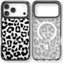 Bouvardia for iPhone 17 Pro Case, Compatible with Magsafe, Cute Design for Women & Girls, Protective & Aesthetic, Gray Bumper - Leopard Print
