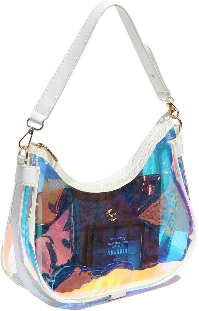 Clear Shoulder Bag for Women Stadium-Approved Cute Hobo Tote, Crossbody Handbag & Mini Clutch Purse