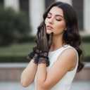 Lace Black Gloves Tea Party Short Fishnet Bow Gloves Costume for Women