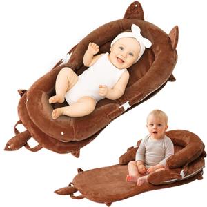 Baby Lounger  Infant Lounger Lounger for Newborn 0-24 Months, Breathable Portable Infant Lounger for Home Travel, with Detachable Support Pillow-Brown