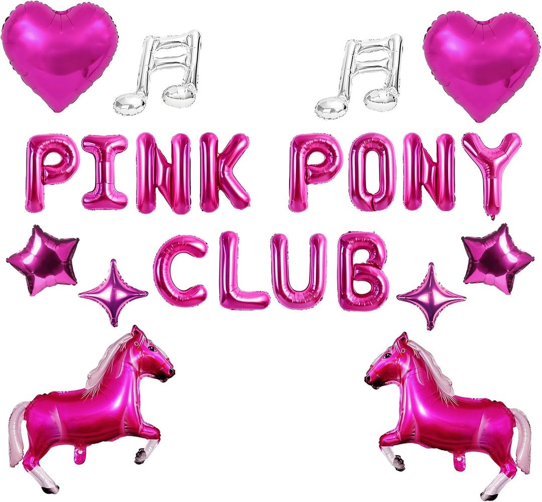 Pink Pony Club Balloons Western Cowgirl Bachelorette Party Decorations Glamorous Pink Horse Heart Music Note Star Balloon Set