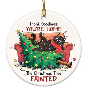 2 x Funny Cat Christmas Ornament 2025 - Black Cat Gifts for Women, Men, Friends, Family, Ceramic Pet Ornament for Christmas Tree, Animal Lover Gifts for Pet Mom, Sister, Holiday White Elephant Gift Idea