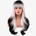 MAGQOO Black Blonde Ombre Wigs for Women Girls Black White Ombre Wig with Bangs Two Tones Ombre Colorful Wigs Halloween Cosplay Costume Party Wig