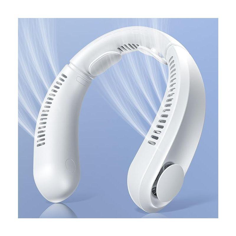 Neck Fan, 360°Portable Fan 3 Speeds 4000mAh Neck Fans that Blow Cold Air Rechargeable USB, Wearable Fan for Outdoors and Travel, Portable Neck Fan-White, Pack of 1