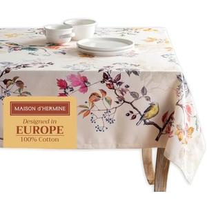 Maison d' Hermine Table Cloth Rectangle Table 100% Cotton 70 x 140 Inches Fall Tablecloth Reusable Everyday Use for Thanksgiving Christmas Decorations Dining Farmhouse Party (Equinoxe - Beige)