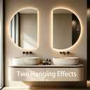 35"x25" Half Moon LED Bathroom Mirror with Lights, Irregular Backlit Vanity Makeup Wall Mirror with Anti-Fog, 3 Color Lights, Dimmable Touch Switch