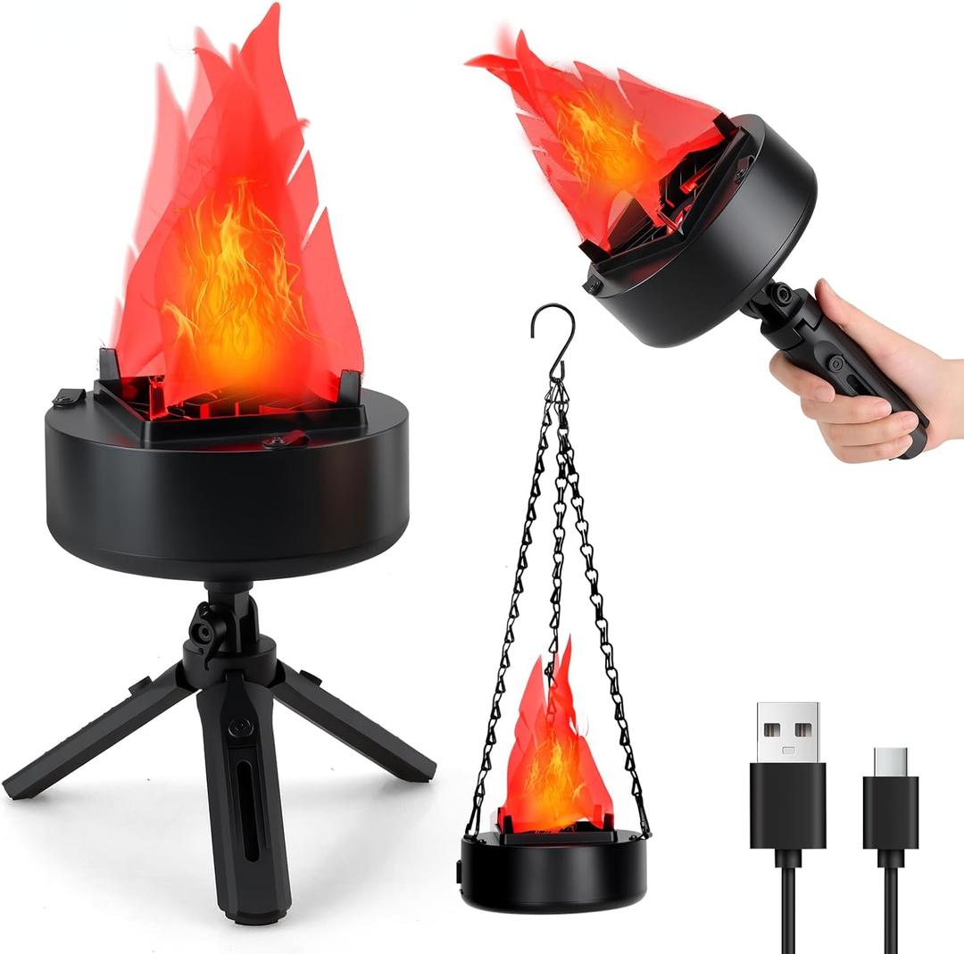 Bestview 3D Fake Fire USB Rechargeable Fake Campfire,Portable LED Effect Light Fake Flame Light, Realistic Simulated Prop Flame Lamp for Halloween Christmas Festival Decoration