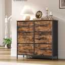 SONGMICS Dresser for Bedroom, Chest of Drawers, TV Stand, Steel, MDF, 6 Non-Woven Fabric Drawers, Storage Organizer Unit, Closet, Entryway, Rustic Brown and Ink Black ULGS123B02S