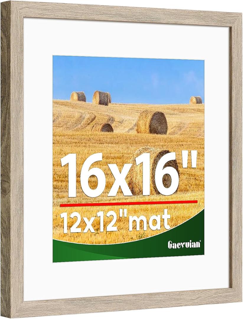 16x16 frame,Distressed Farmhouse Wood Pattern 16x16 picture frame Display 12x12 with mat,Horizontal and Vertical square frame16x16,Plexiglass,Wall Dcor,Light Wood Grain,1Pack