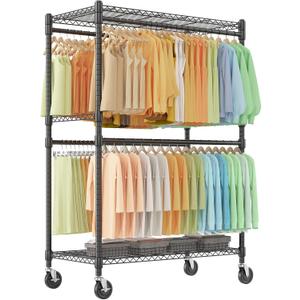 Himimi Double Rods Clothes Rack Heavy Duty,Adjustable Metal Garment Rack with Wheels,Portable Clothing Rack for Hanging Clothes, Closet Rack for Bedroom Laundry Room, 45" W20.5" D80.5" H, Black