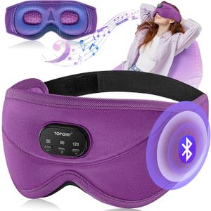 TOPOINT Sleep Mask with Bluetooth Headphones, 3D Eye Mask for Sleep Headphones with White Noise, Total Blackout, 5.4 Bluetooth, Timer, 15 Hours for Women Men, Travel, Meditation, Nap, CPAP Users (3d Red-violet)