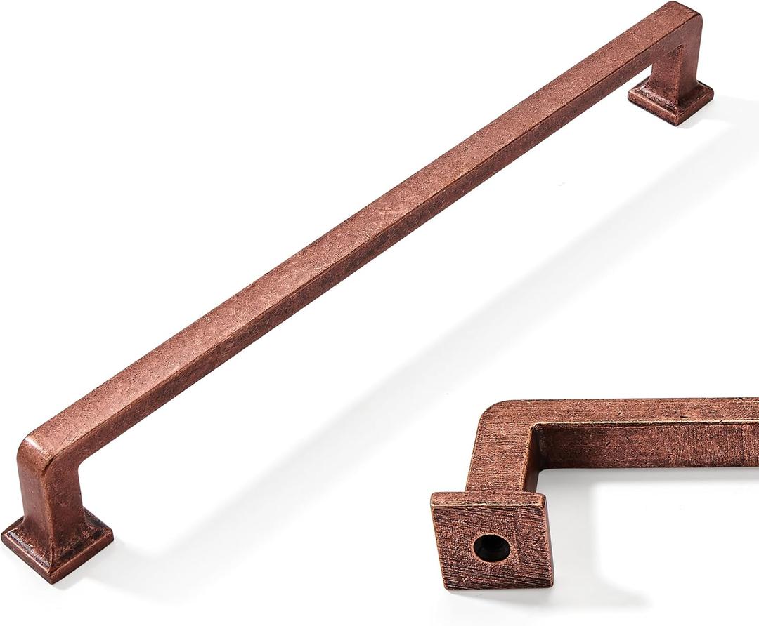 khtumeware 6 Pack 8-13/16 inch Hole Center Antique Copper Cabinet Pulls Handles Vintage Drawer Pulls Solid Cabinet Hardware Aged Kitchen Handles for Cabinets Cupboard Handles Drawer Handles