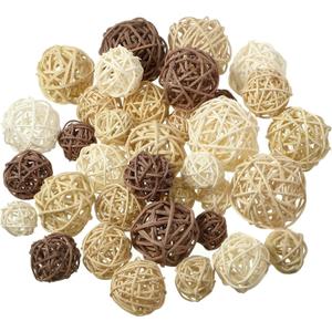 Patelai 36 Pcs Wicker Rattan Balls Decorative Balls for Vase Centerpiece Bowls Orbs Filler for Home Decor,4 Sizes(White, Wood Color, Light Tan, Coffee,2.4'',2'',1.6'',1.2'')