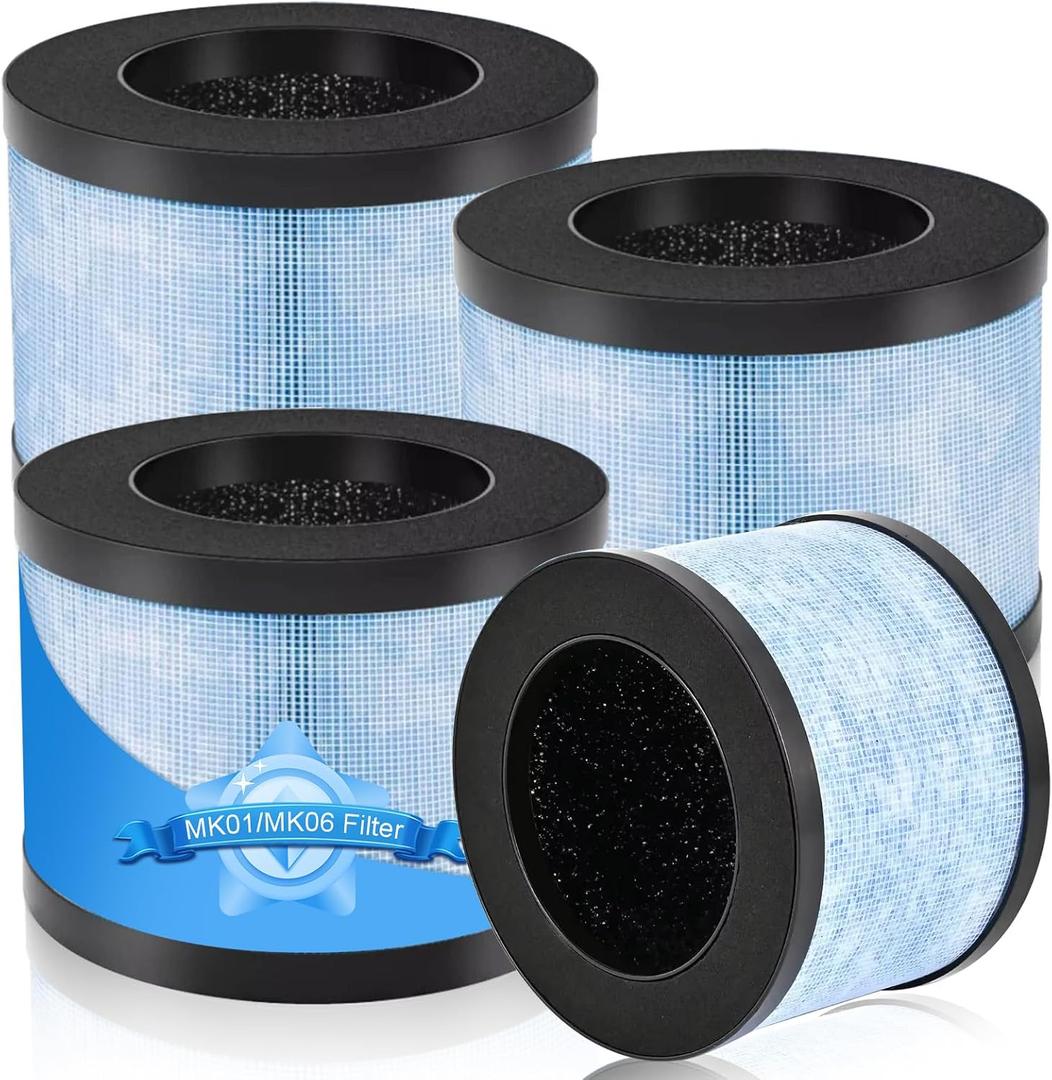 4 Pack MK06 MK01 Replacement Filter for AROEVE MK01 MK06 Air Purifier | for FreAire KN6391, Kloudi DH-JH01,ToLife TZ-K1, POMORON MJ001H, Intelabe EPI080/EP1080, Elechomes EPI081/EP1081