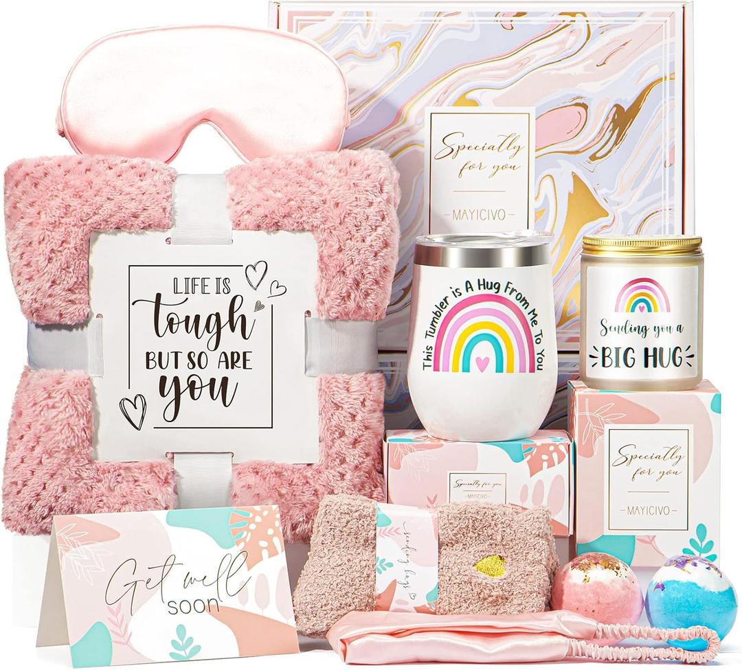 Get Well Soon Gifts for Women, Inspirational Birthday Gifts for Women, Self Care Package Get Well Gift Baskets for Friends After Surgery, Sympathy Thinking of you Gifts, Feel Better Cancer Care Gifts (A1.Pink)
