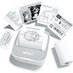 HPRT Mini Printer Sticker Maker with 1 Rolls Paper, Bluetooth Portable Thermal Printer, Print Pods Printer for Pictures, Study Notes, Kid's DIY Creation, Memo, List, Compatible with Phone (White-grey)