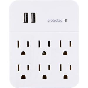 GE 6-Outlet Extender Surge Protector with 2 USB Ports, Charging Station, Wall Tap Adapter, Protected Indicator Light, 3-Prong, 560 Joules, 2.1 AMP/10 Watt, UL Listed, White, 36735