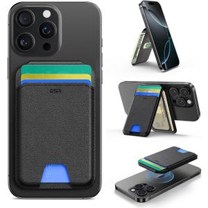 ESR Magnetic Wallet, Compatible with MagSafe Wallet with Adjustable Stand, for iPhone 15/14/13/12 Series, Not for iPhone 13/12 mini, 5 Card Holder, Vegan Leather, Black