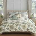 Levtex Home - Grey Palladium Comforter Set - King Comforter (106x94in.) + Two King Pillow Cases (36x20in.) - Paisley - Green, Yellow, Grey, Blue and White - Cotton