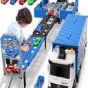 Race Car Track Toy Truck Toy with Slots & Foldable Race Tracks Transport Car Carrier Toy for Toddlers Cars Toy Set Container Truck Toy with 8 Alloy Cars Vehicles Toy Set for 3+ Kids Boys Girls