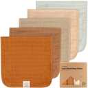 5-Pack Cotton Muslin Burp Cloths Baby Girls, Boys - Soft & Absorbent Spit Up Burp Rags, Large Muslin Towel, Cotton Wash Cloths for Babies, Newborn, Infant, No Shrink, Durable, Neutral (Spice)